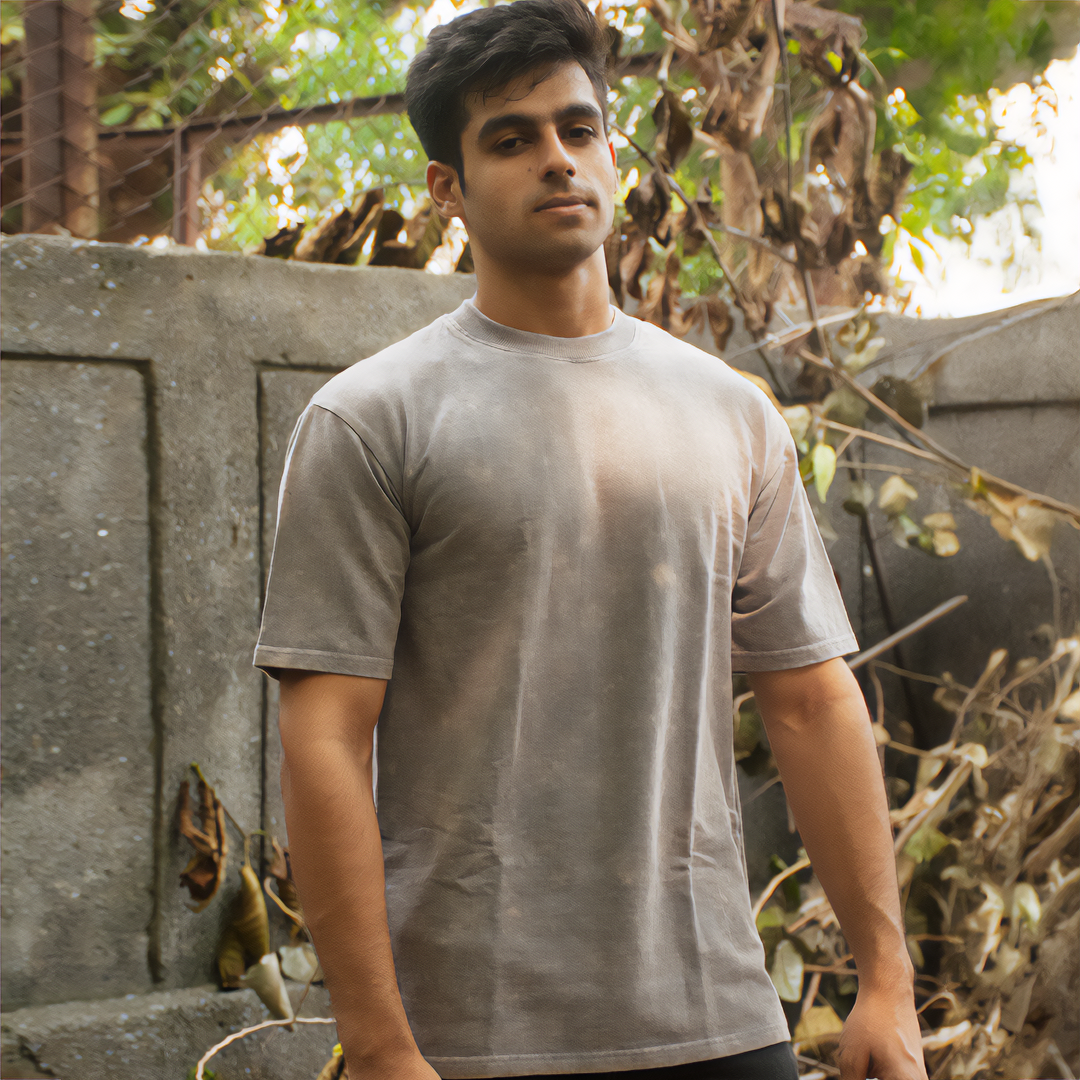 Grey Oversize Acid-Wash T-shirt: “Sorry No Inspiration Today” Puff Print