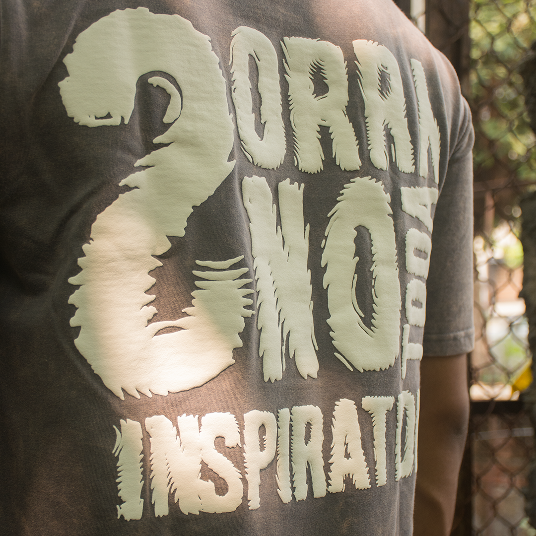 Grey Oversize Acid-Wash T-shirt: “Sorry No Inspiration Today” Puff Print