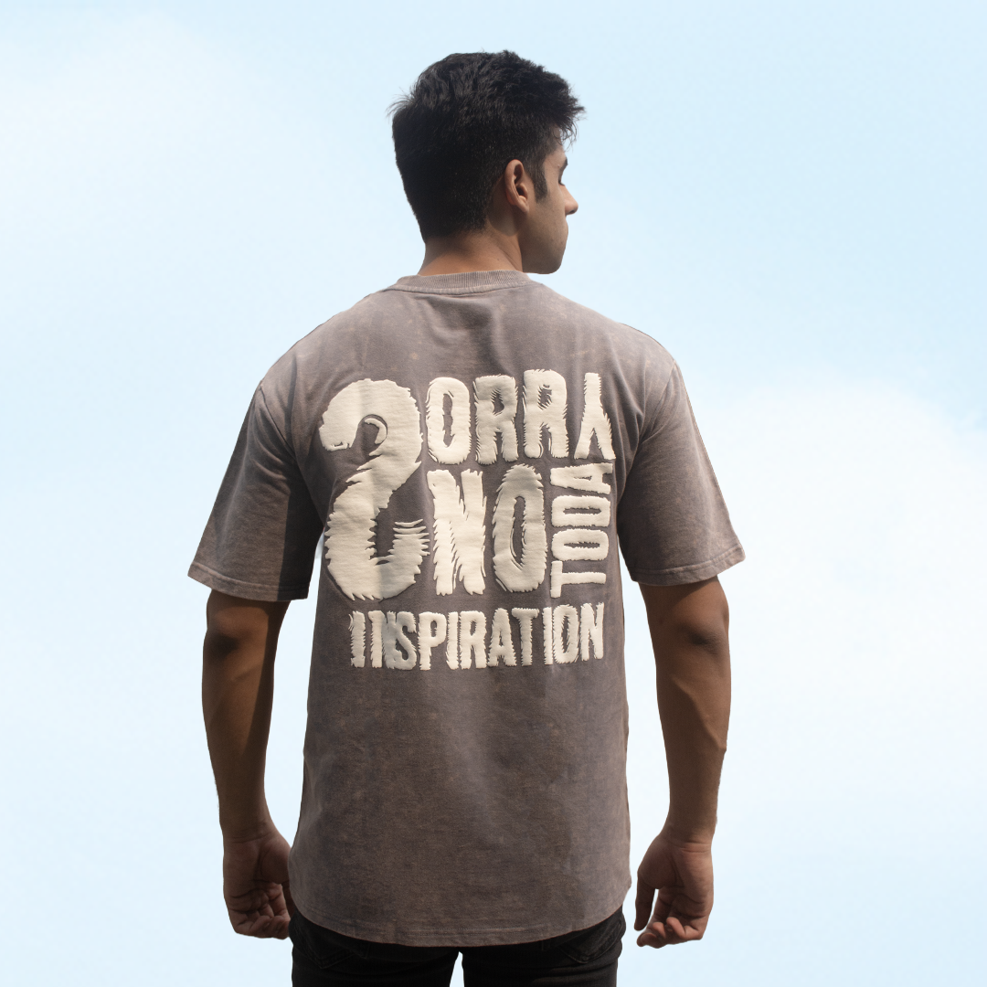 Grey Oversize Acid-Wash T-shirt: “Sorry No Inspiration Today” Puff Print
