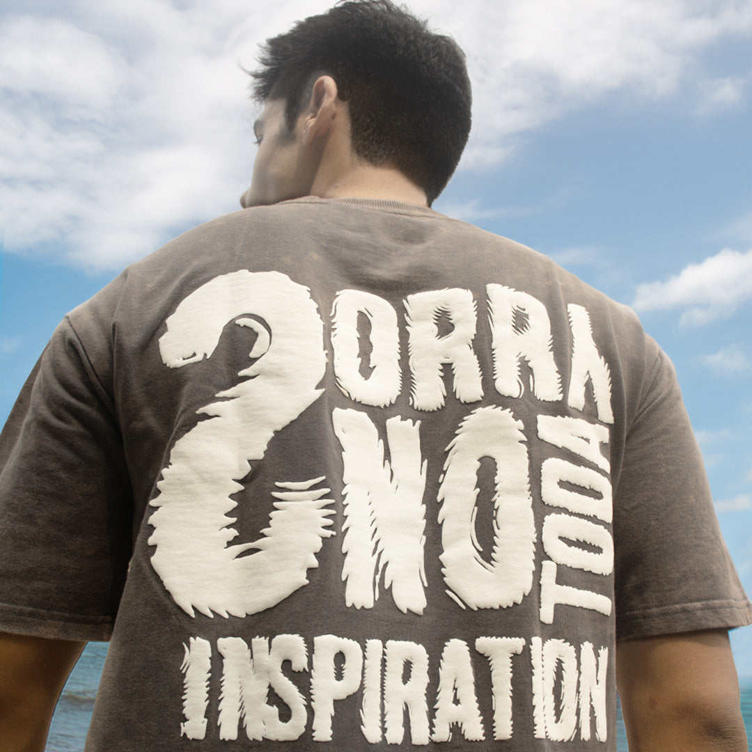 Grey Oversize Acid-Wash T-shirt: “Sorry No Inspiration Today” Puff Print